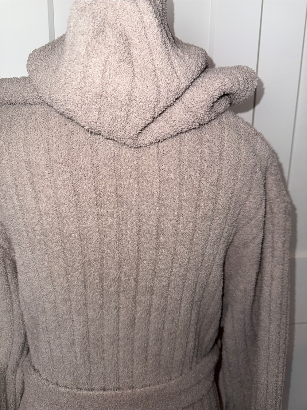 UGG super soft teddy plush mid length robe bathrobe hooded ribbed XL taupe - Picture 6 of 11